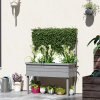 Outsunny Elevated Wood Planter with Trellis for Climbing Plants, Raised Garden Bed with Legs and Drainage Holes, Gray(m-2)