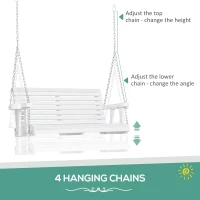 Outsunny Porch Swing with Chains and Cupholders, 2 Person Wooden Patio Swing Chair, 440 lbs. Weight Capacity, for Garden, Poolside, Backyard, White(m-4)