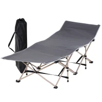 Outsunny Folding Camping Cot for Adults with Carry Bag, Side Pocket, Outdoor Portable Sleeping Bed for Travel Camp Vocation, Grey(m-11)