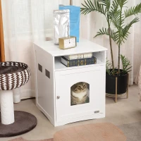 PawHut Cat Litter Box Enclosure Hidden Cabinet Cat Furniture Indoor Cat Washroom Nightstand End Table with Cat-sized Hole Wide Tabletop Storage Shelf (Litter Box Not Included)(m-7)