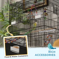 PawHut 43" Bird Cage with Rolling Stand, Toys, for Budgies Canaries Black(m-5)
