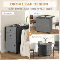 HOMCOM Extendable Dining Table, Drop Leaf Table with 2 Drawers, Cabinet and 6 Wheels for Small Spaces, Kitchen, Grey(m-4)