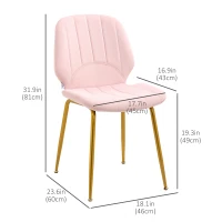 HOMCOM Modern Dining Chairs Set of 2, Upholstered Dining Room Chairs with Backrest, Padded Seat and Steel Legs, Pink(m-3)