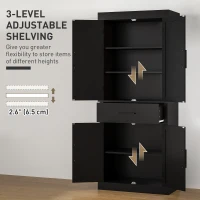 HOMCOM 72" Kitchen Storage Cabinet, Farmhouse Kitchen Pantry Cabinet with 4 Barn Doors, Drawer, Adjustable Shelves, Black(m-6)