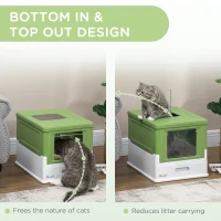 PawHut Fully Enclosed Cat Litter Box with Front Entry, Top Exit, Yellowish Green(m-5)