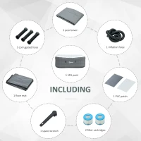 Outsunny 4-6 Person Inflatable Portable Hot Tub Outdoor Square Heated Spa with 108 Jets, Pump, Cover, Filter Cartridges, Grey(m-9)