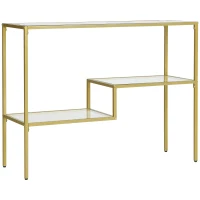 HOMCOM Gold Console Table, 39" Tempered Glass Behind Sofa Table, Narrow Entryway Table with Storage Shelves, Steel Frame for Living Room Furniture, Hallway Furniture, Glass Table(m-11)