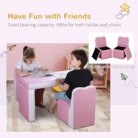 Qaba Kids Sofa Set 2-in-1 Multi-Functional Toddler Table Chair Set 2 Seat Couch Storage Box Soft Sturdy Pink(m-7)