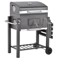 Outsunny BBQ Trolley Charcoal Grill Portable Stainless Steel Barbecue Tool Kits for Camping Hiking Picnic Backyard w/ Wheels and Side Shelf(m-11)