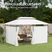 Outsunny 10' x 13' Double Roof Patio Gazebo, Outdoor Gazebo with Curtains, for Garden, Lawn, Backyard and Deck, Cream White(m-6)