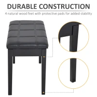 HOMCOM Classic Piano Bench Stool, PU Leather Padded Keyboard Seat with Rubber Wood Legs and Music Storage Compartment, Banded Seat, Black(m-6)