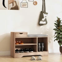 HOMCOM Upholstered Shoe Storage Bench, Hallway Shoe Storage with Seat, Drawer, 3 Open Shelves for Entryway, Grey(m-8)