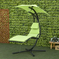 Outsunny Outdoor Hammock Chair with Stand, Floating Chaise Lounge Chair with Soft Padded Cushion, Hanging Hammock Swing Reclining Seat with Canopy Umbrella, Green(m-8)