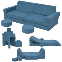 Qaba 12-Piece Modular Kids Play Couch Building Fort for Playroom Bedroom, Convertible Kids Sofa, Blue(m-2)