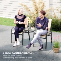 Outsunny Outdoor Loveseat with Glass Table, Garden Patio Bench with Breathable Mesh Seat, High Back, Armrests, Brown(m-4)