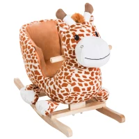 Qaba Wooden Plush Children Kids Rocking Horse Chair for Toddlers with Sound and Safety Belt, Giraffe Theme(m-11)
