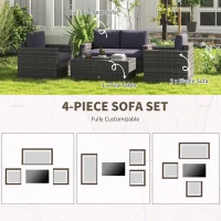 Outsunny Outdoor Furniture with Table, Wicker Furniture with Loveseat and 2 Chair for Garden, Poolside, Grey(m-5)