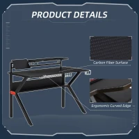 HOMCOM 47 inch Gaming Desk, Computer Table Workstation with Cup Holder, Headphone Hook and Surge Protector Basket for Home Office, Black & Red(m-4)