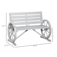 Outsunny 41" Wooden Wagon Wheel Bench, Rustic Outdoor Patio Weather Resistance Furniture, 2-Person Slatted Seat Bench with Backrest, Light Gray(m-3)