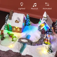 HOMCOM Christmas Village Houses with LED Lights, Music, Christmas Village Decoration with Rotating Ice Skaters, Battery Operated(m-5)