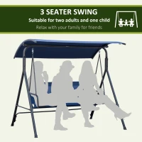 Outsunny 3-Person Porch Swing with Stand, Outdoor Swing for Patio Porch with Adjustable Tilt Canopy and Comfortable Swing Bench-Style Seat, Steel Frame, Dark Blue(m-6)