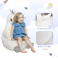 Qaba Stuffed Animal Sofa Armrest Chair Cartoon Storage Bean Bag Chair for Kids with Cute Swan Flannel PP Cotton 22" x 16.5" x 22" White(m-4)