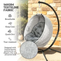 Outsunny Egg Chair with Folding Basket, Outdoor Indoor Hanging Swing Chair with Stand, Cushions for Patio, Balcony, Grey(m-5)