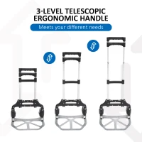 HOMCOM Folding Hand Truck and Dolly with 2 Wheels for Moving, Heavy Duty Luggage Handcart, Aluminum Box Cart with 3 Level Adjustable Telescoping Handle for 154lbs Load Capacity(m-6)