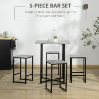 HOMCOM 5 Pieces Bar Table Set, Square Concrete Effect Dining Table Set, Small Kitchen Table and Chairs Set for 4 People, Gray(m-4)