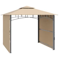 Outsunny 10' x 10' Patio Gazebo with Expandable Side Awnings, Outdoor Canopy Shelter with Double Vented Roof and Steel Frame, for Lawn, Backyard and Deck, Beige(m-2)