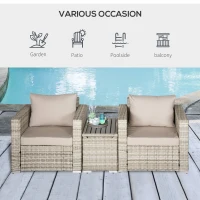 Outsunny 3 Piece Patio Furniture Set, PE Rattan Small Wicker Balcony Furniture, Table & Chairs with Cushions Composite Table, Conversation Set for Apartment, Gray(m-7)