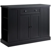 HOMCOM Cottage Kitchen Island with Storage, Buffet Cabinet with Drawer, 2-Door Cupboard, 4 Adjustable Side Open Shelves for Dining Room, Black(m-1)