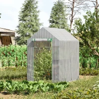 Outsunny 47.25" x 73.25" x 74.25" Walk-in Greenhouse, Outdoor Portable Green House with 4 Shelves, Plant Flower Growing Warm House with Roll-up Door, White(m-2)