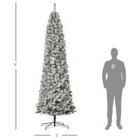 HOMCOM 9ft Pre-Lit Snow-Flocked Slim Douglas Fir Artificial Christmas Tree with Realistic Branches, 550 LED Lights and 988 Tips(m-3)