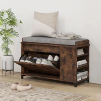 HOMCOM Shoe Storage with Seat, Upholstered Hallway Bench, Shoe Bench with Flip Drawer and Side Rack for 6 Pairs of Shoes(m-1)
