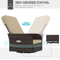 Outsunny Wicker Swivel Chair w/ Cushion, Patio Recliner Chair, Khaki(m-5)