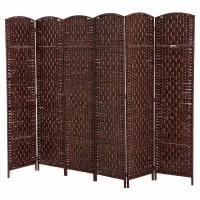 HOMCOM 6ft Folding Room Divider, 6 Panel Wall Partition with Wooden Frame for Bedroom, Home Office, Brown(m-11)
