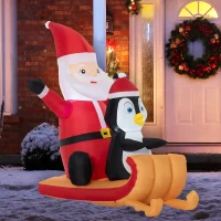 Outsunny 5ft Christmas Inflatables Outdoor Decorations Santa Claus and Penguin on Sleigh, Blow-Up LED Yard Christmas Decor for Lawn Garden Party(m-10)