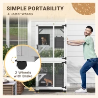 PawHut Wooden Catio with Waterproof Roof, Large Cat House with High-Up Resting Box, Indoor & Outdoor Cat Enclosure with Wheels, for 1-3 Cats, White(m-6)