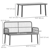 Outsunny 2 Pieces Wicker Patio Furniture Set, Small Patio Seat with Outdoor Loveseat, Glass Top Table and Cushions, Light Grey(m-3)