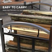 Outsunny 3-Tier Firewood Rack Heavy Duty Wood Storage Log Stacking Shelf with Hanging Hooks, Outdoor Indoor Use, Black(m-7)