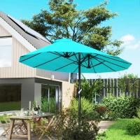 Outsunny Patio Umbrella, 15' Steel Rectangular Outdoor Double Sided Market Umbrella with Base, Sun Protection & Easy Crank, Blue(m-9)