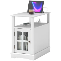 HOMCOM Narrow Side Table End Table with Charging Station, USB Ports, Modern End Table with Storage for Living Room, White(m-1)