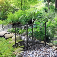 Outsunny 3.3FT Classic Garden Bridge with Safety Railings Arc Footbridge Decorative Pond Bridge for Backyard Creek Stream, Black(m-8)