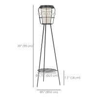 Outsunny Set of 2 Solar or USB Rechargeable Lamp Set LED Accent Lantern Light with Bottom Shelf for Garden Porch Lawn(m-3)