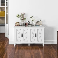HOMCOM Sideboard Buffet with 4 Barn Doors and 2 Adjustable Shelves, Kitchen Buffet Cabinet for Living Room, Hallway, White(m-8)