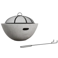 Outsunny 2-in-1 Fire Pit BBQ Charcoal Grill, 24" Wood-burning Firepit with Mesh Lid and Poker, Grey(m-11)