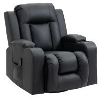 HOMCOM Swivel Massage Recliner Chair Rocker, Overstuffed Manual Reclining Sofa, PU Leather Rocking Chair with Side Pockets, Cup Holders, for Living Room, Nursery, Black(m-11)