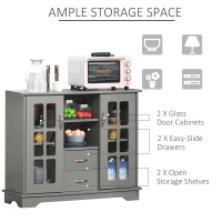 HOMCOM Sideboard Buffet Cabinet, Kitchen Cabinet, Coffee Bar Cabinet with 2 Framed Glass Doors, 2 Drawers and 2 Open Shelves for Living Room, Gray(m-5)