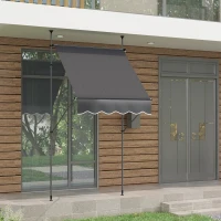 Outsunny 5' x 4' Manual Retractable Awning, Non-Screw Patio Awning, UV Resistant, for Window or Door, Dark Gray(m-10)